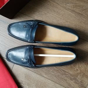 Bally Blue Calfskin Loafers with Low Block Heel Primose-U